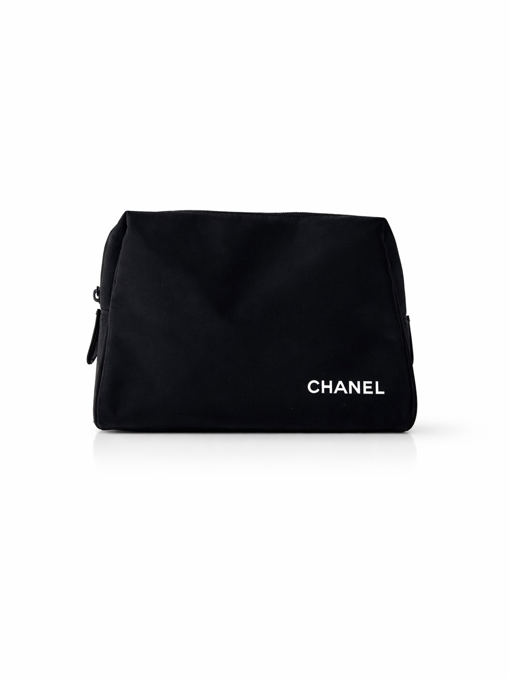 CHANEL Black & White Nylon Travel Pouch Beauty Cosmetic Bag Clutch
